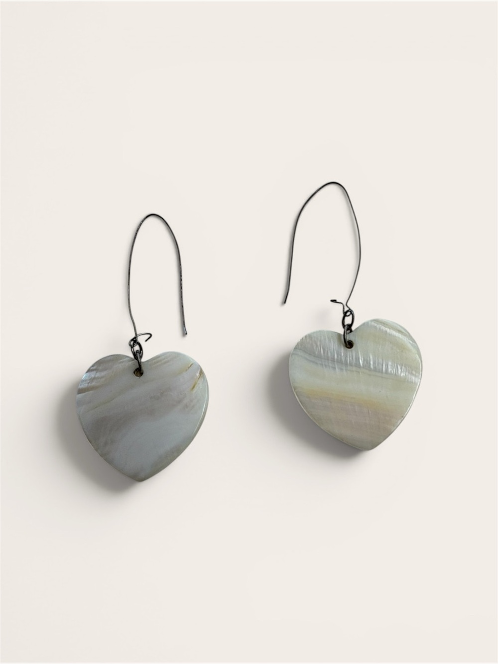 Heart-Shaped Cream Shell Drop Earrings